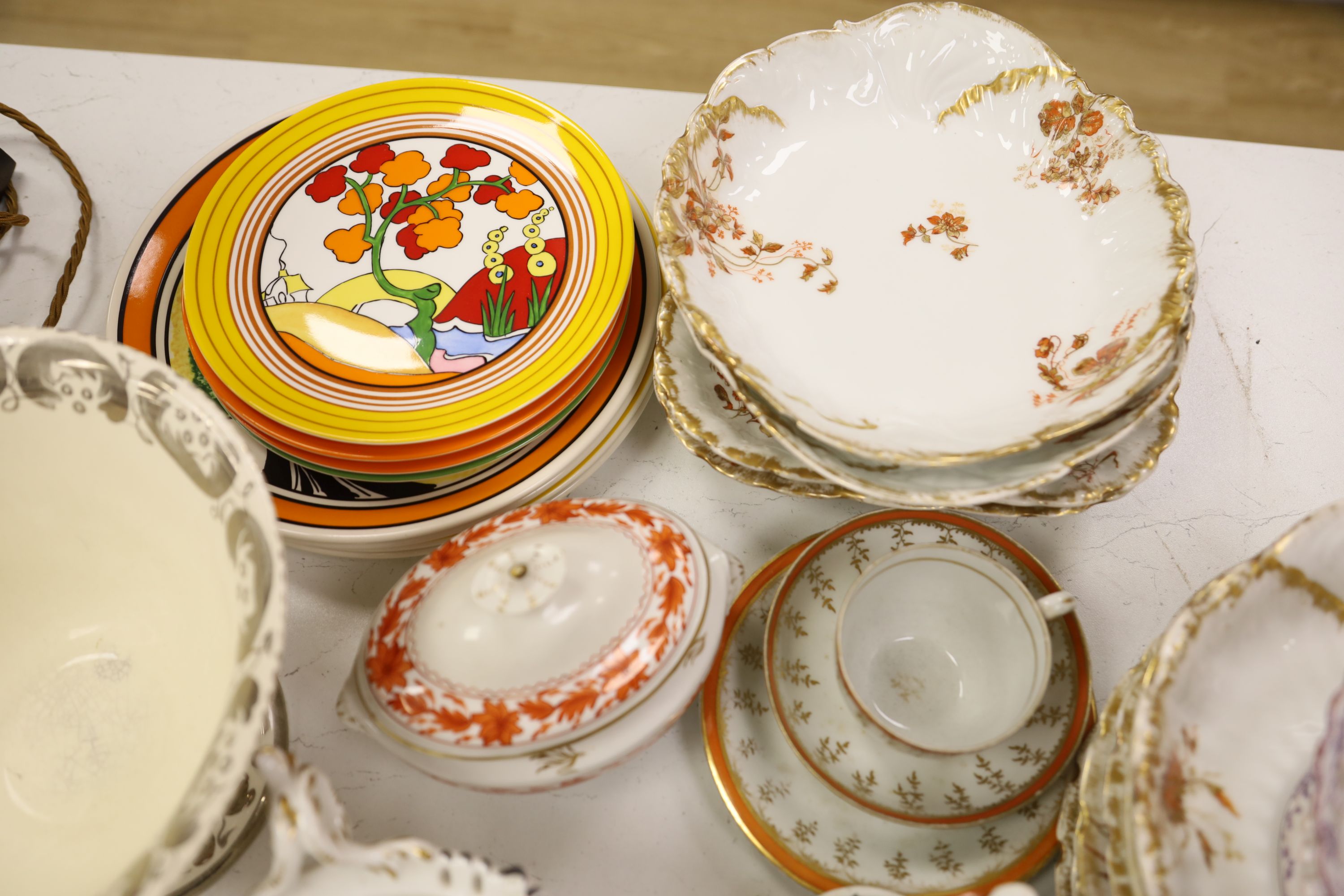 A Limoges porcelain dessert service, a Newhall saucer and sundry ceramics